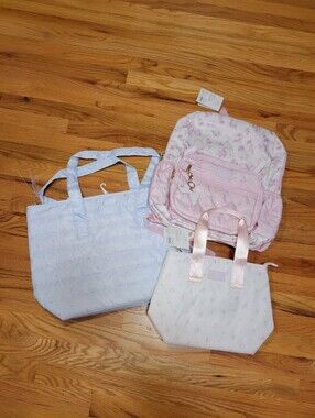 NWT LoveShackFancy x Yoobi Quilted 3-Pc Bag Set Ditsy Floral Rosette Mix & Match